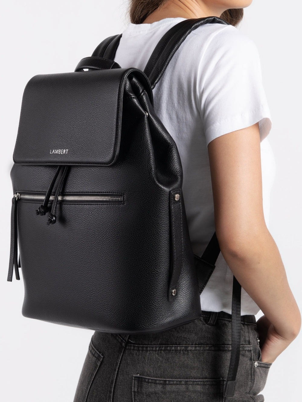 Lambert Brand New RILEY Black Pebble Vegan Leather Backpack